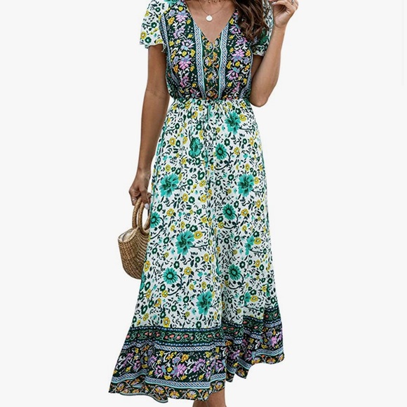 NWT Bohemian Casual Short Sleeve Floral Print Maxi Dress - Picture 4 of 5